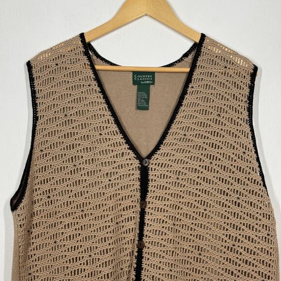 Koret Vtg Sweater Vest Large Brown Beaded Crochet Knit Cottagecore Artsy Neutral - Picture 3 of 9